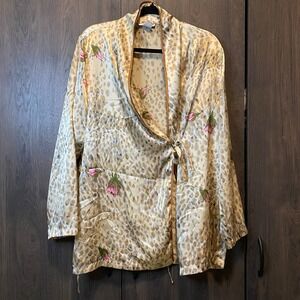 Ivy &‎ Annabelle Intimates Cheetah Rose Satin Pajama Pants Gold Pink Large